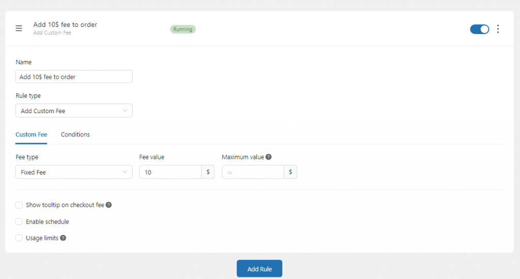 add fee rule - Configure WooCommerce Per Product Shipping