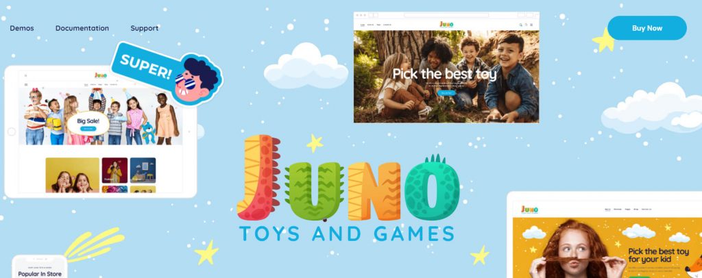 A screenshot of Juno’s demo - one of the best WooCommerce themes for toy stores