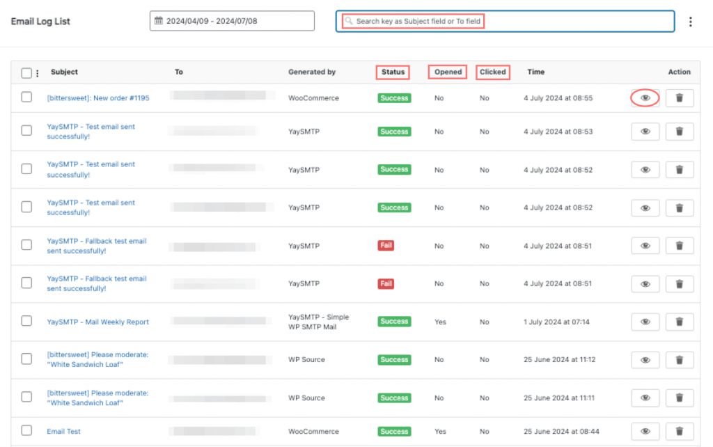 Email Logs Interfaces