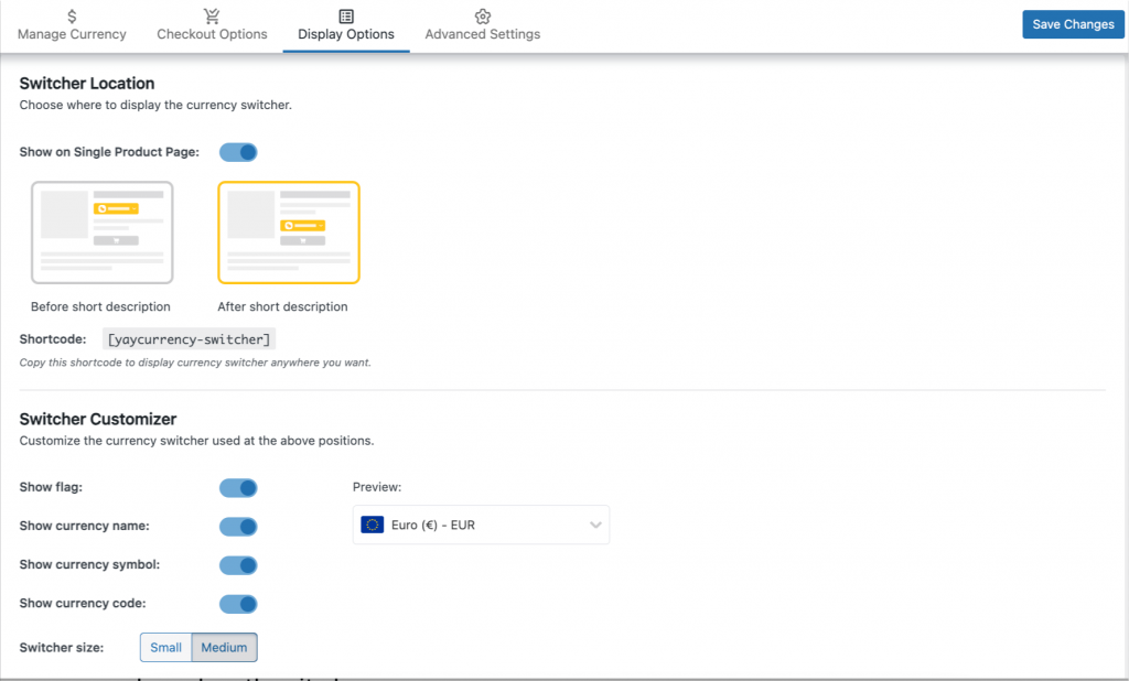 Display option of YayCurrency