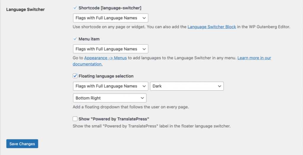 Customize language switcher in TranslatePress