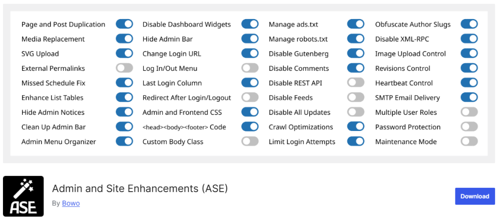 Admin and Site Enhancements (ASE) - white label wordpress development