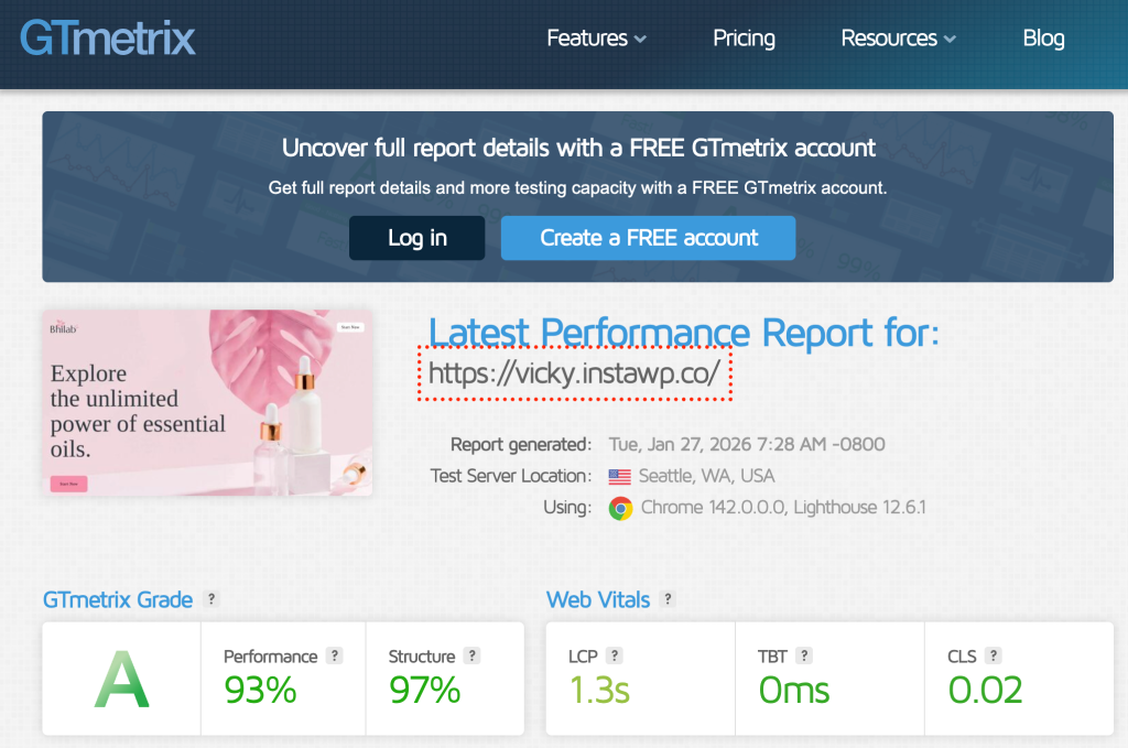 WP performance test theme by GTMetrix