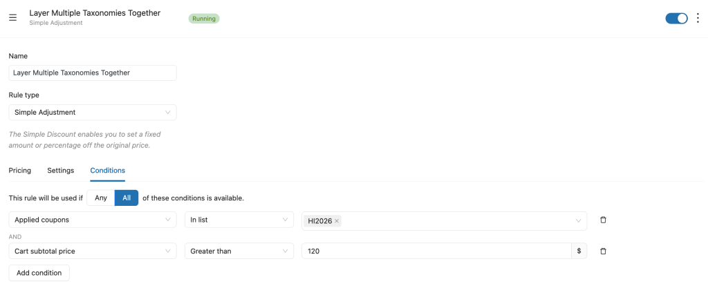 set condition for layer multiple taxonomies