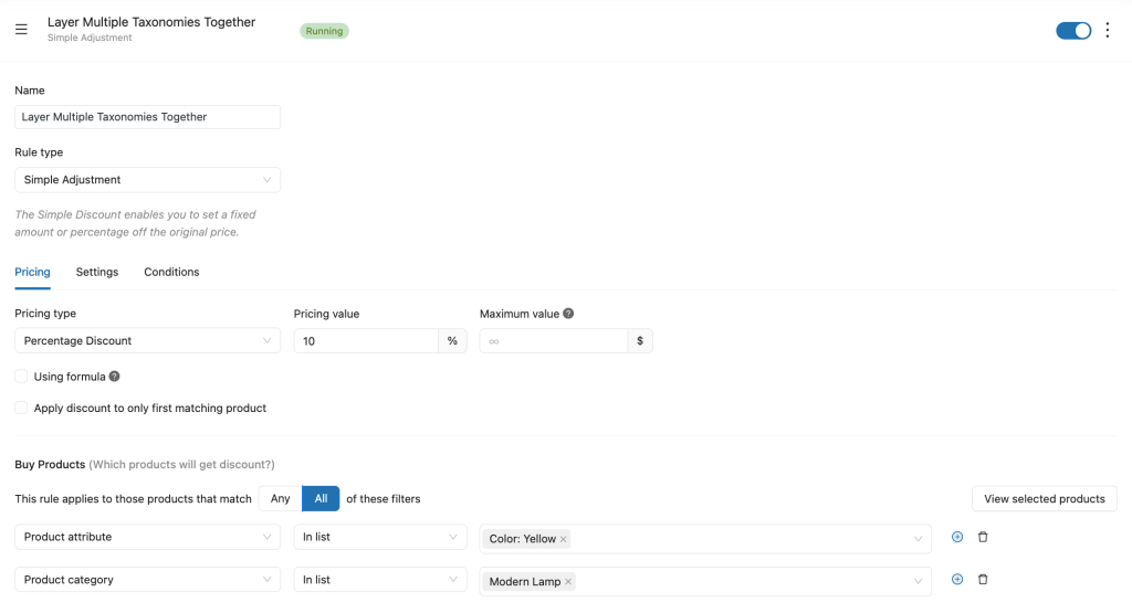 set up discount type for layer multiple taxonomies